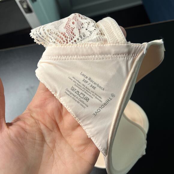 Thirdlove Bra Size 32F / 34E Lace Racerback Cream Nude Lace New with tags - Picture 3 of 7